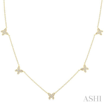 1/5 Ctw Butterfly Motif Round Cut Diamond Station Necklace in 14K Yellow Gold